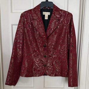 Elegant Burgundy Black & Gold Paisley Brocade Blazer